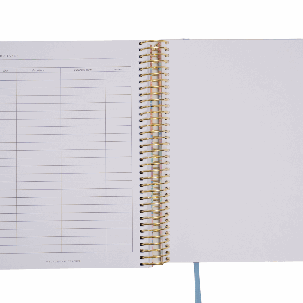 purchases page for the functional teacher planner