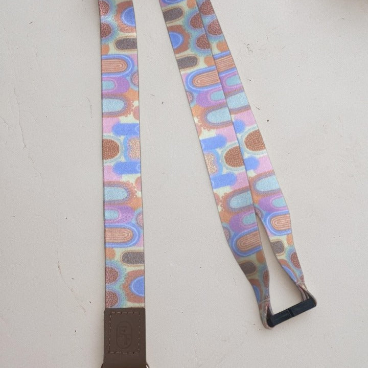 Lanyard with colorful abstract pattern on a white background