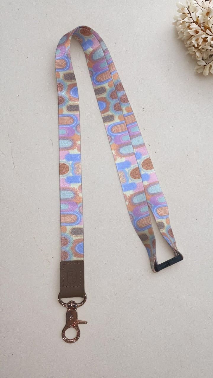Lanyard with colorful abstract pattern on a white background