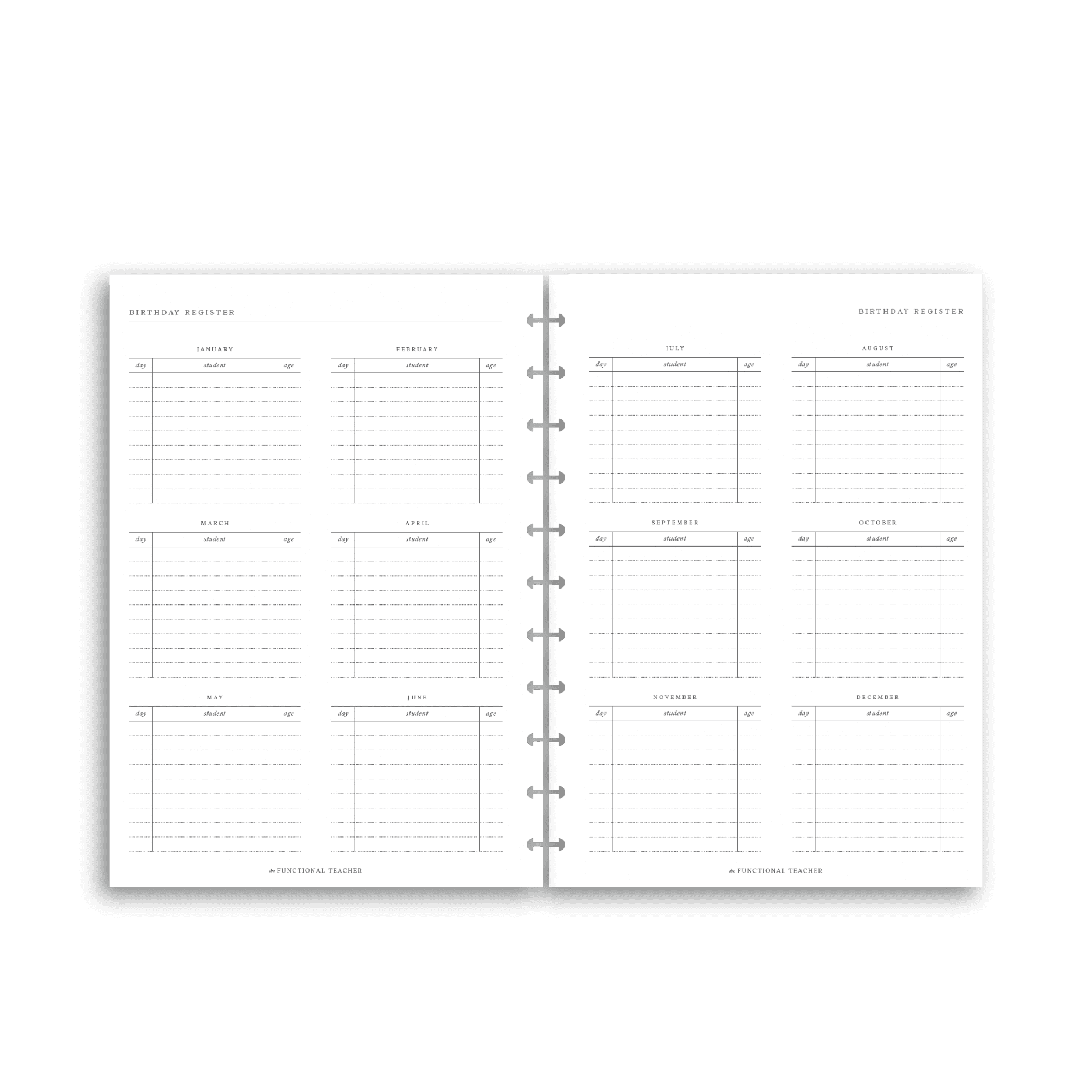 Birthday Register | Disc Inserts - The Functional Teacher