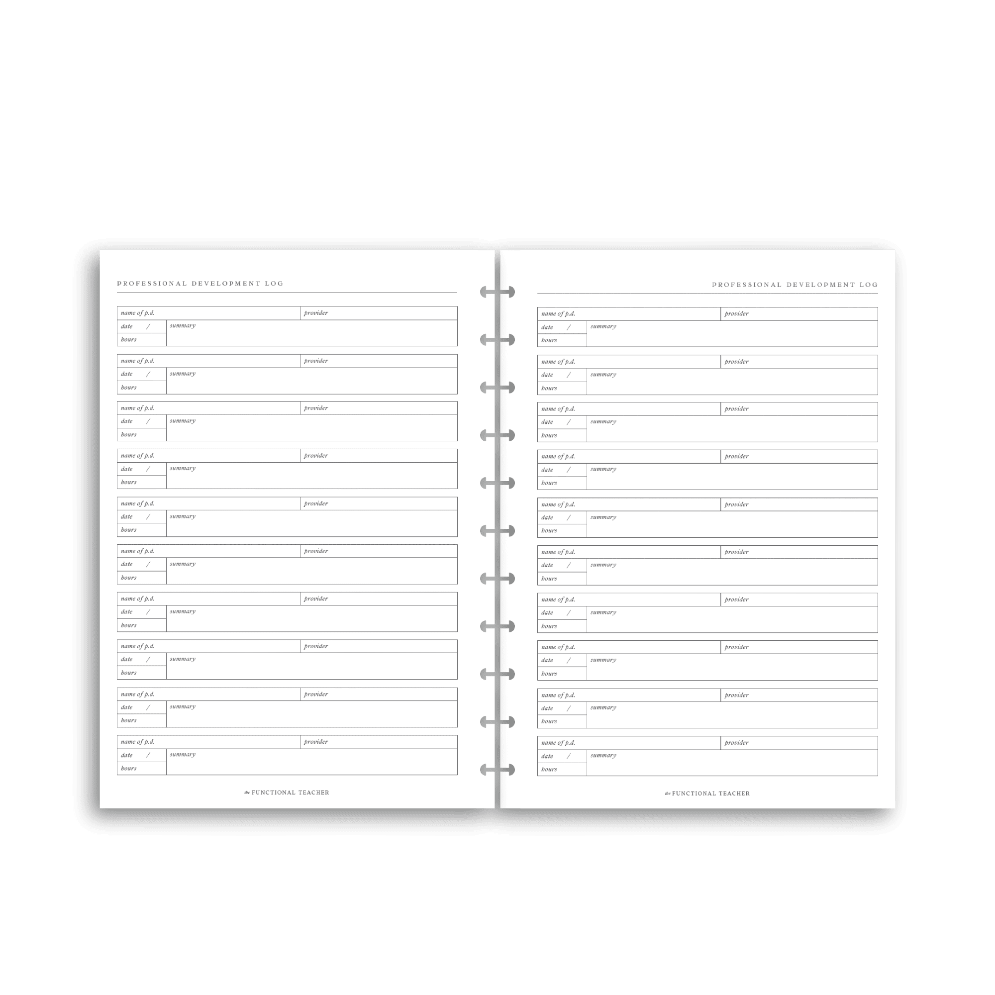 Professional Development Log | Disc Inserts - The Functional Teacher