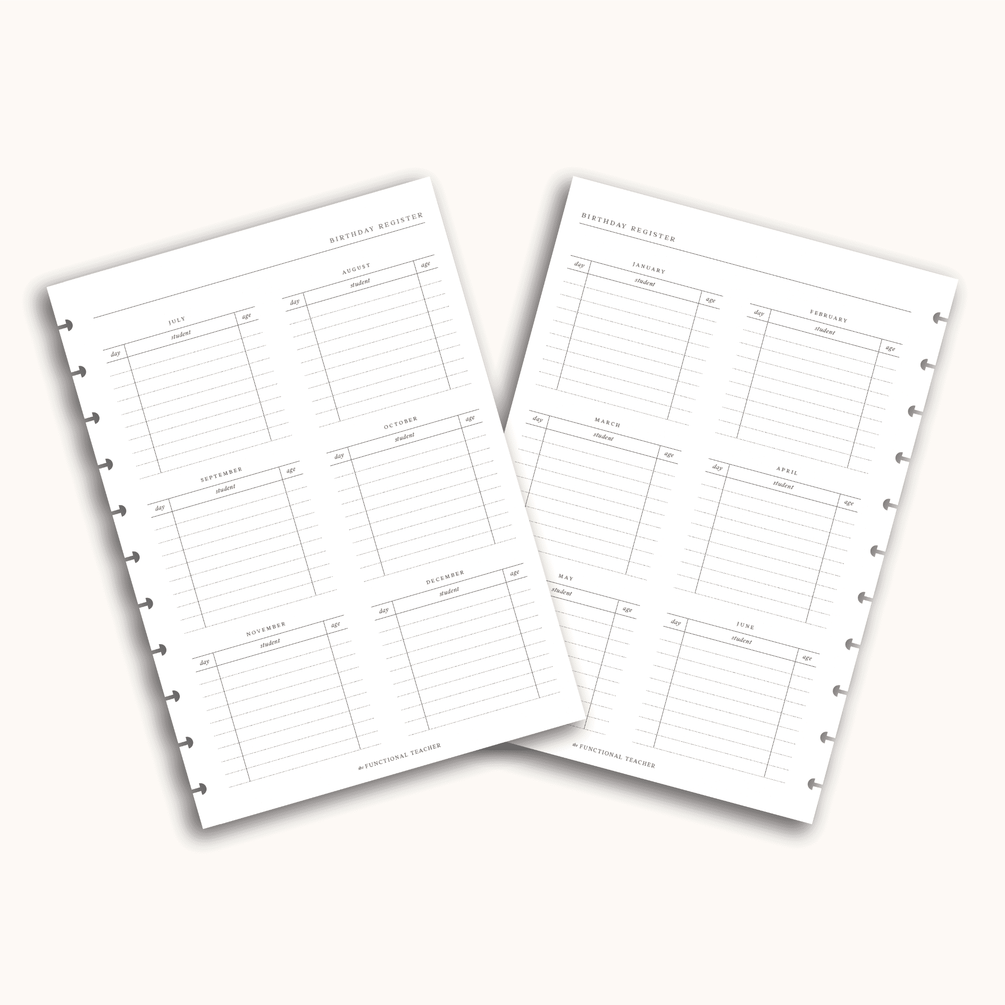 Birthday Register | Disc Inserts - The Functional Teacher