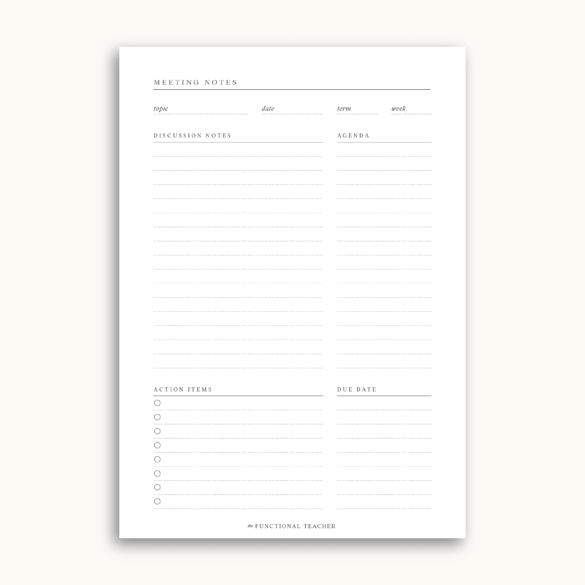 Meeting Notepad | A5 - The Functional Teacher
