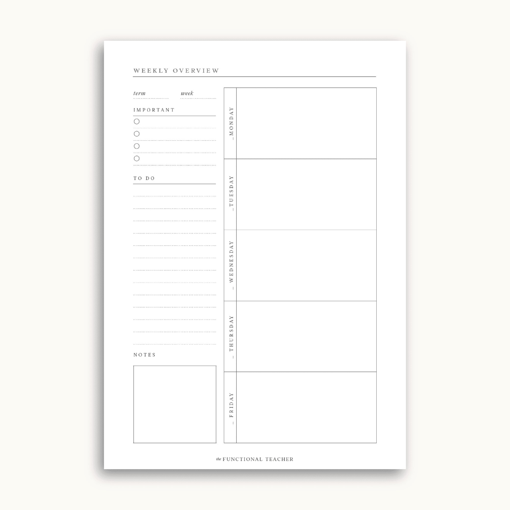 Weekly Overview Notepad | A5 - The Functional Teacher