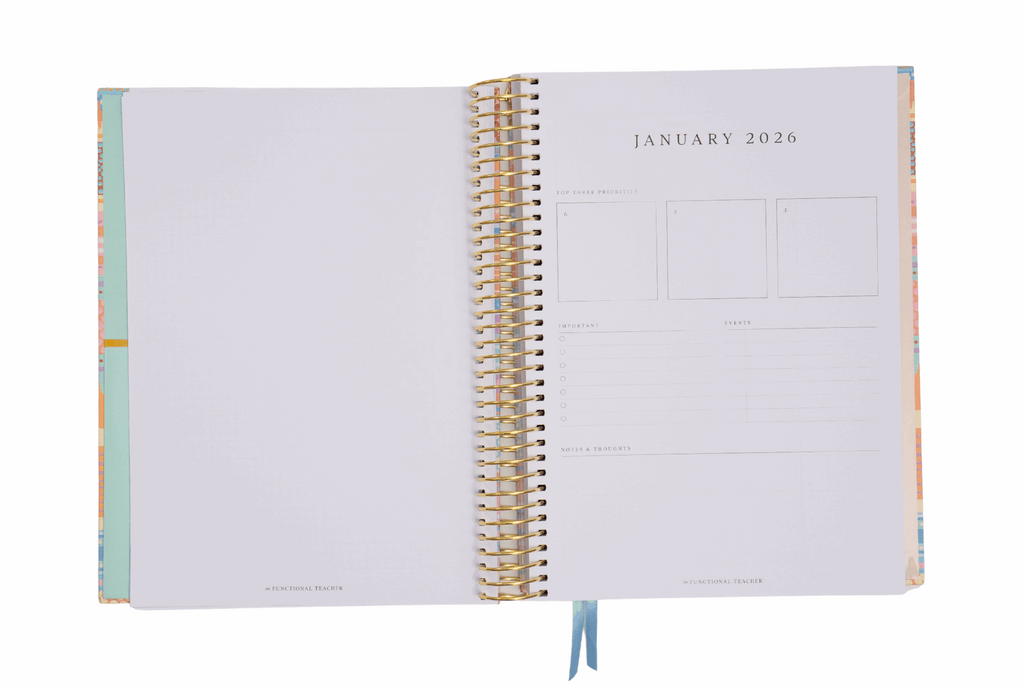 Open planner showing January 2026 on a white background