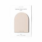 Beige arch-shaped sticky notes with packaging on a white background