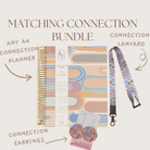 Matching Connection Bundle with planner, lanyard, and earrings on a white background