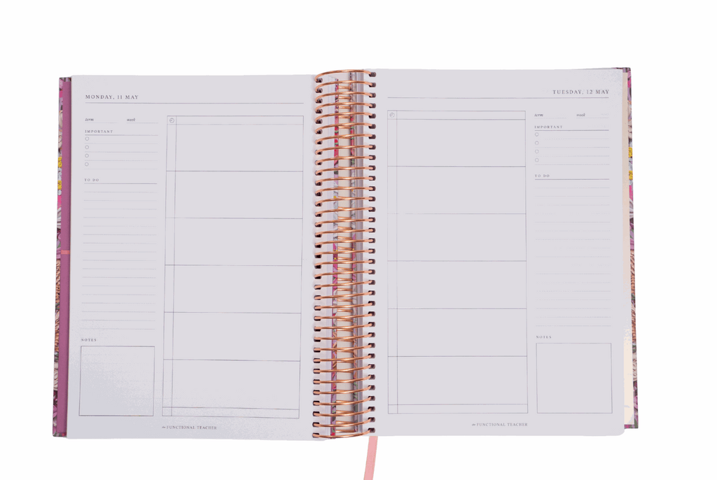 Layout of the daily teacher planner by the functional teacher