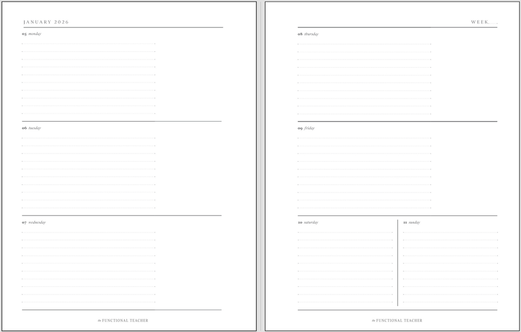 2026 Weekly Teacher Planner