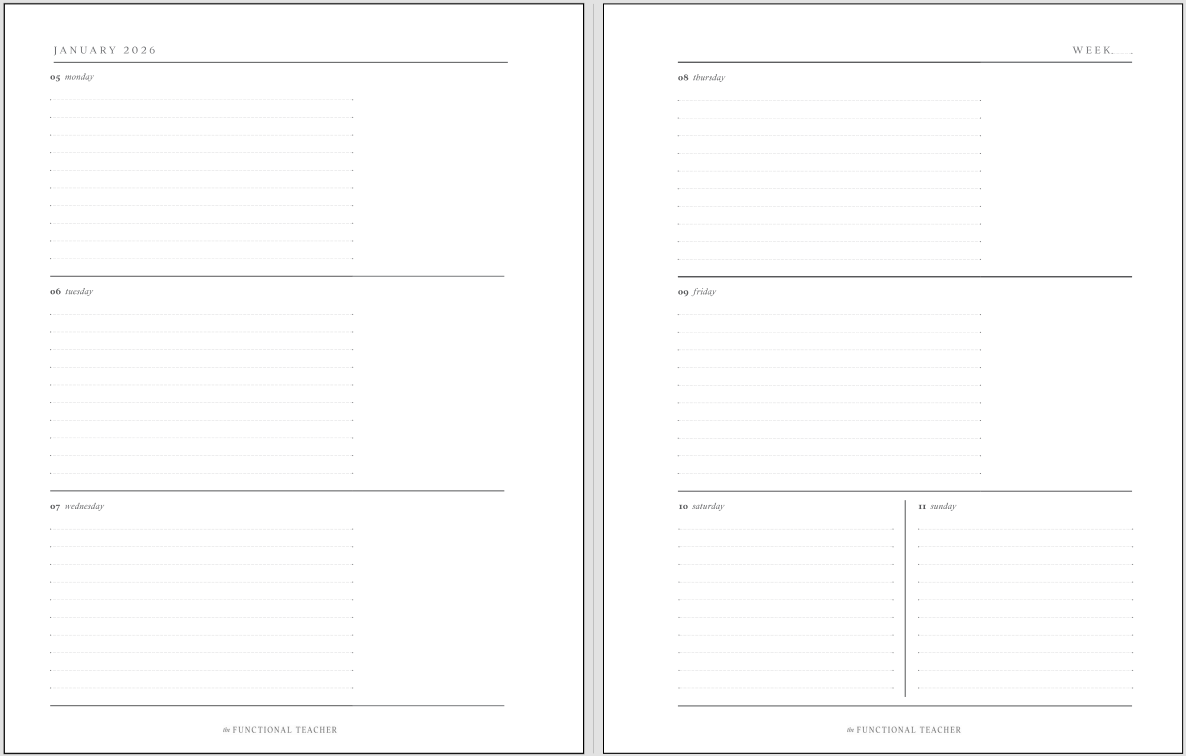 2026 Weekly Teacher Planner