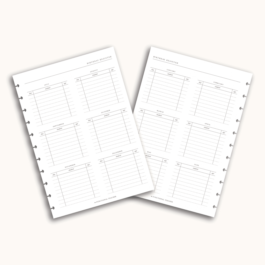 Birthday Register | Disc Inserts - The Functional Teacher