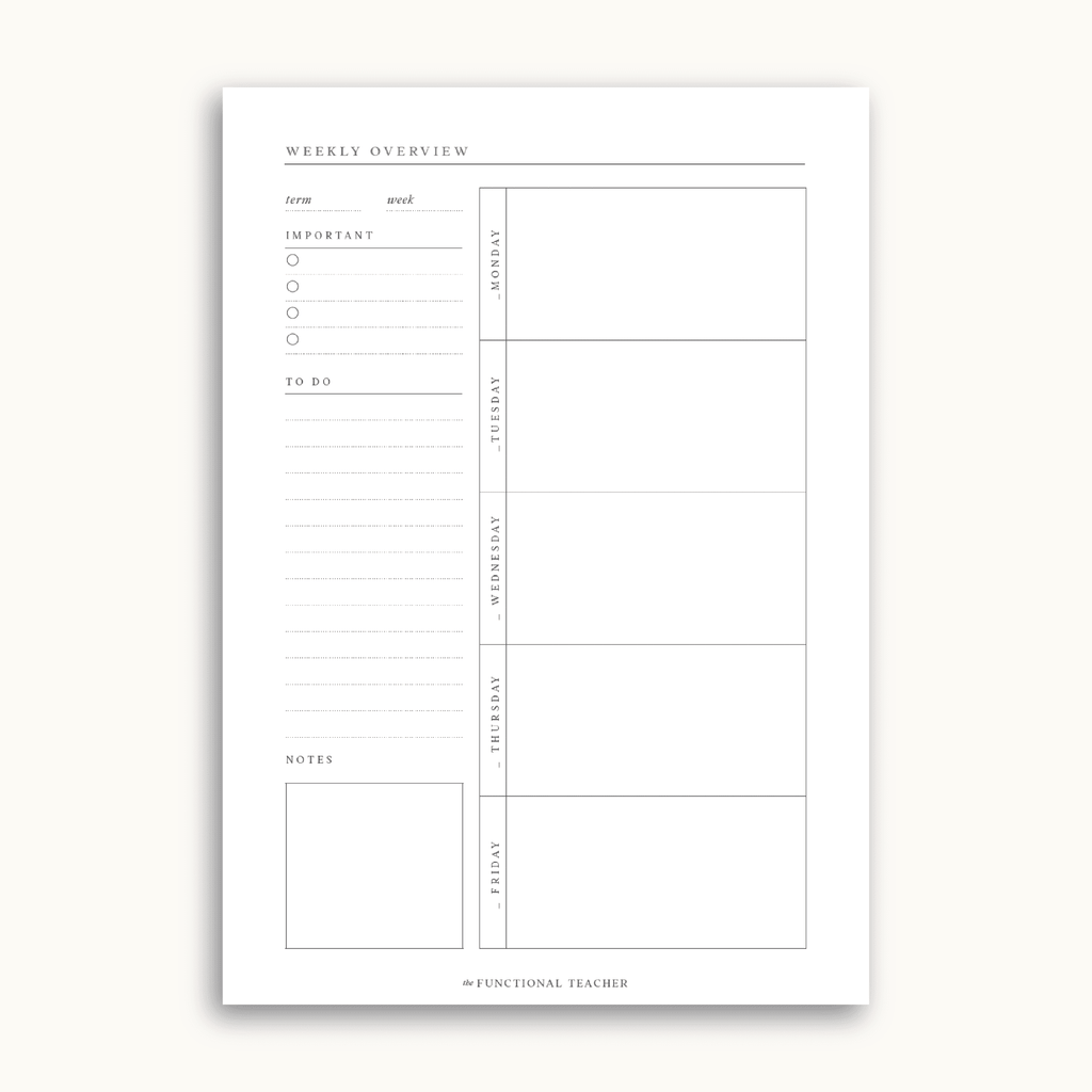 Weekly Overview Notepad | A5 - The Functional Teacher